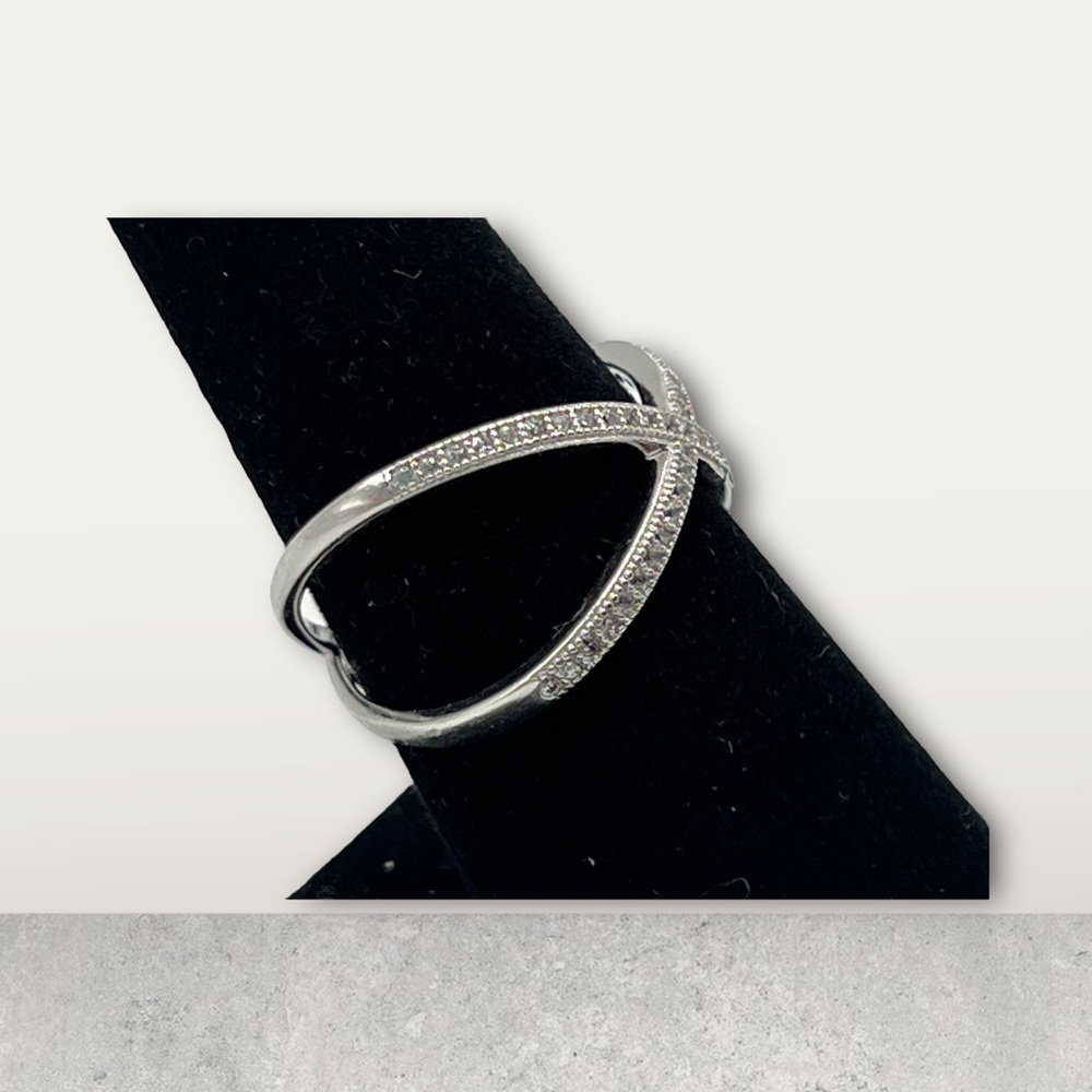 Sterling Silver Micro Pave Criss Cross Ring - Picture 14 of 16